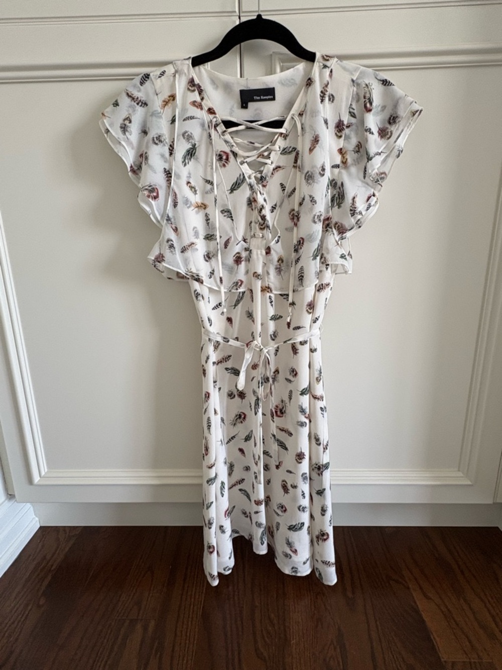 The Kooples 100% Silk Feather Print Dress – Lace-Up Front – Size Small